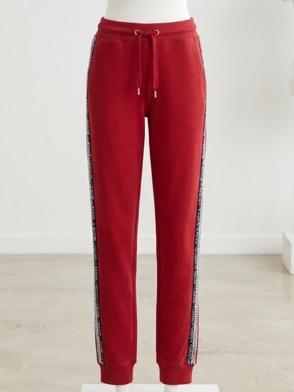 GUESS| Red Track Joggers w/Logo Side Tape in Black & White Sz S